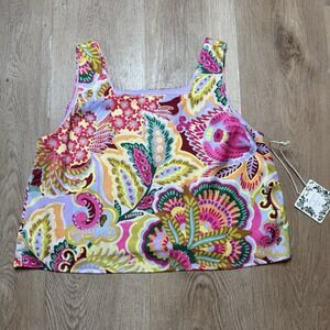 Girls 16 Top‎ Sleeveless Colorful Floral Satin Print Crop Cropped Blouse NWT